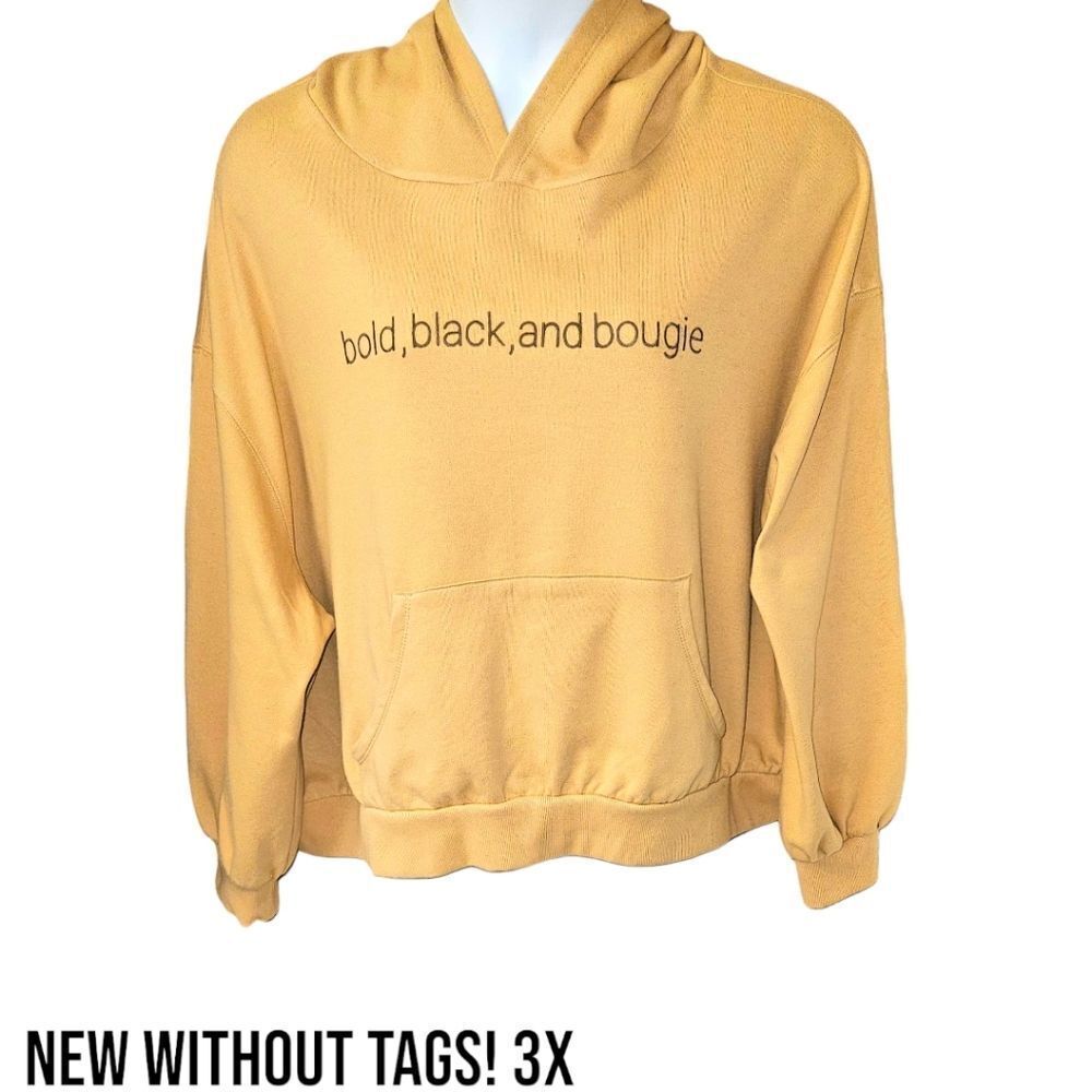 BLACK History Month Plus Size BOLD, BLACK BOUGIE Yellow Hooded Sweatshirt 3X - Picture 2 of 12